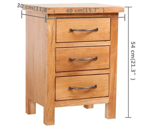 Naktsskapītis Ar 3 Atvilktnēm, 40X30X54 Cm, Ozola Masīvkoks Vidaxl