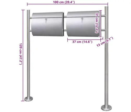 Dubultā Pastkaste Ar Statīvu, Nerūsējošs Tērauds  Vidaxl