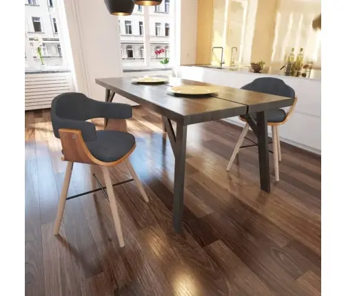 Virtuves Krēsli, 4 Gab., Izliekts Koks Un Audums, Tumši Pelēki Vidaxl