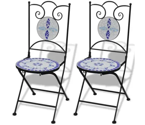 3-Daļīgs Bistro Mēbeļu Komplekts, Keramikas Flīzes, Zils, Balts Vidaxl