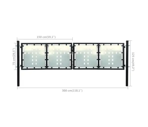 Vienviru Vārti, Melni, 300X125 Cm Vidaxl