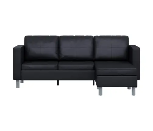 Stūra Dīvāns, Trīsvietīgs, Melna Mākslīgā Āda    Vidaxl