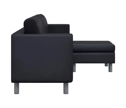 Stūra Dīvāns, Trīsvietīgs, Melna Mākslīgā Āda    Vidaxl