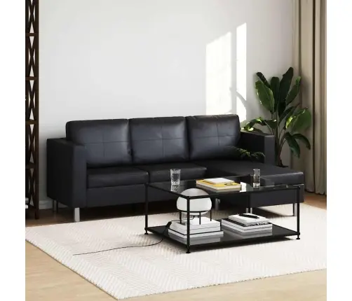 Stūra Dīvāns, Trīsvietīgs, Melna Mākslīgā Āda    Vidaxl
