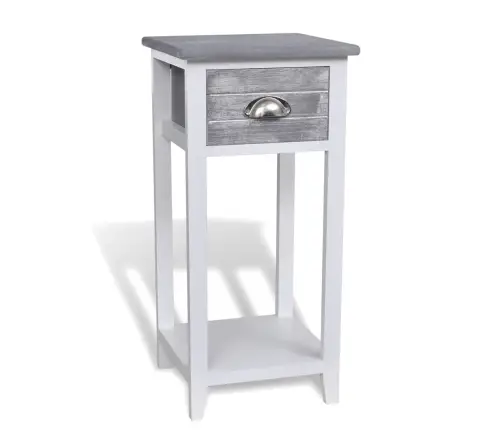 Naktsskapītis Ar Atvilktni, Pelēks Ar Baltu  Vidaxl