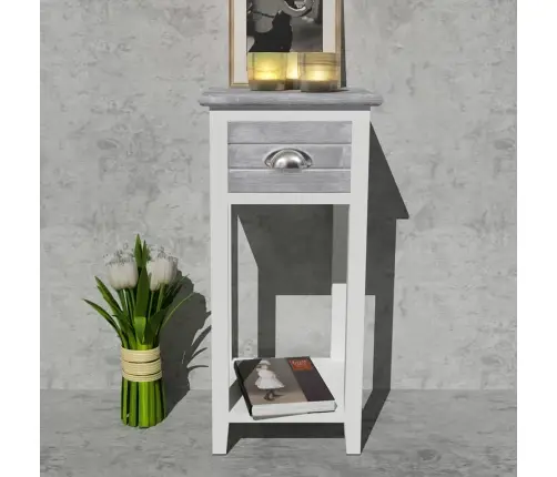 Naktsskapītis Ar Atvilktni, Pelēks Ar Baltu  Vidaxl