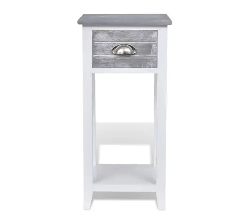 Naktsskapītis Ar Atvilktni, Pelēks Ar Baltu  Vidaxl