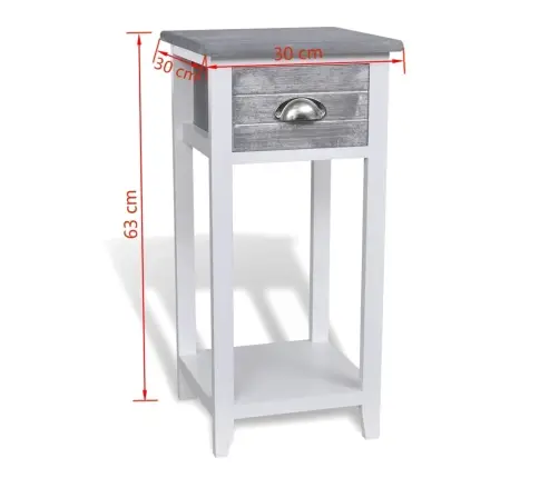 Naktsskapītis Ar Atvilktni, Pelēks Ar Baltu  Vidaxl