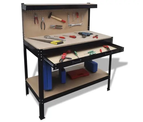 Darbastalis Su Sienele Įrankiams Kabinti Ir Stalčiumi