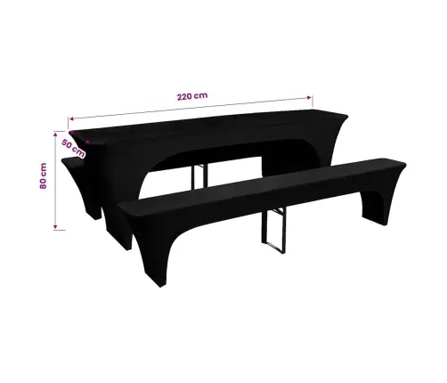 Staipīgi Alus Galda Un Solu Pārvalki, 3 Gab., 220X50X80 Cm, Melns