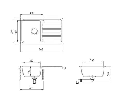 Pööratav Graniidiist Köögivalamu, Must