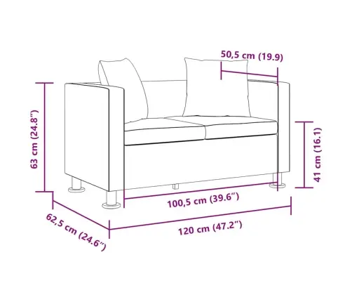 Dīvāns, Divvietīgs, Melna Mākslīgā Āda  Vidaxl