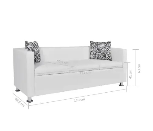 Dīvāns, Trīsvietīgs, Balta Mākslīgā Āda  Vidaxl