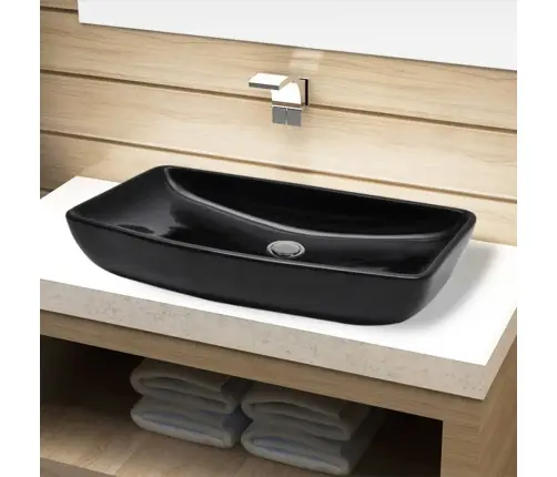 Keraminis Praustuvas Vonios Kambariui, Juodas, Stačiakampis