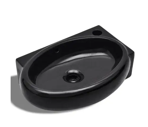 Keraamiline Kraani- Ja Ülevoolu Avaga Vannitoavalamu, Ümmargune, Must