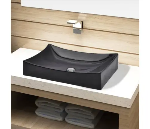 Keraminis Praustuvas Vonios Kambariui, Juodas, Stačiakampis