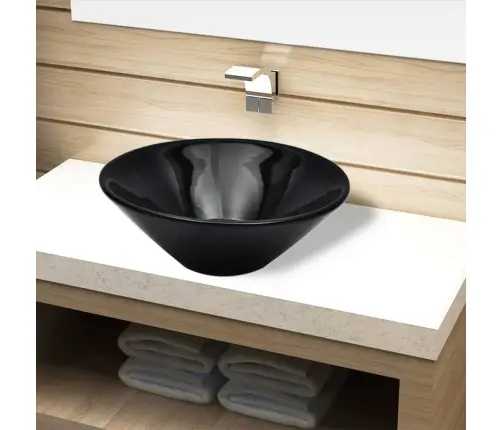 Keramikinis Vonios Praustuvas, Apvalus, Juodas