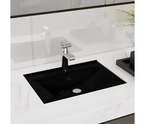 Vannitoavalamu Kraani- Ja Ülevoolu Avaga, Must, Kandiline