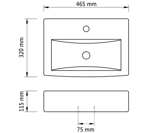 Vannitoavalamu Kraani- Ja Ülevoolu Avaga, Must, Kandiline