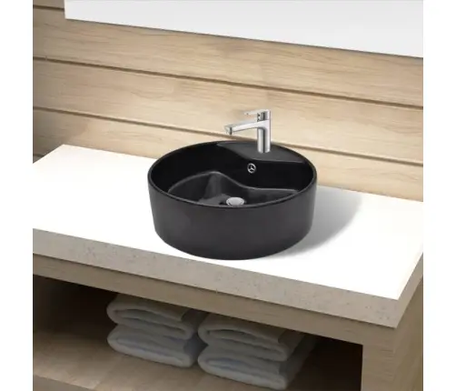 Vannas Istabas Izlietne Ar Pārplūdes Noteku, Melna Keramika, Apaļa