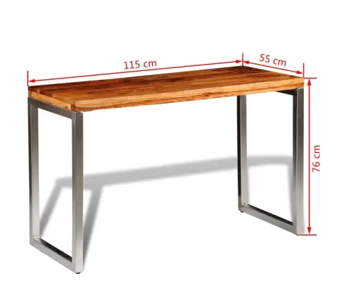 Virtuves Galds, Biroja Galds, Masīvkoks, Tērauda Kājas Vidaxl