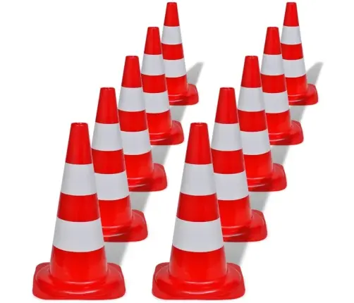 Kümme Helkurribaga Punast Ja Valget Koonust, 50 Cm