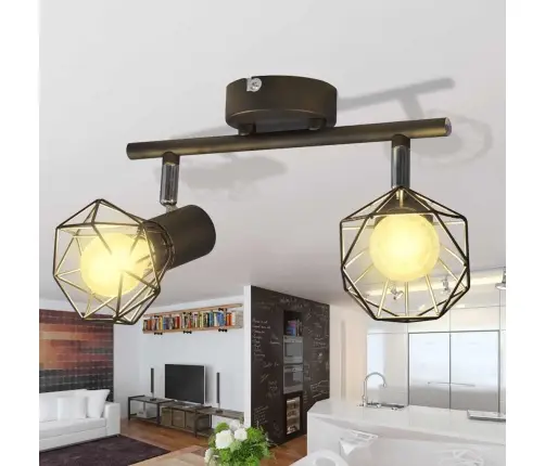 Melna Lampa Ar 2 Led Kvēlspuldzēm Ģeometriskos Ietvaros