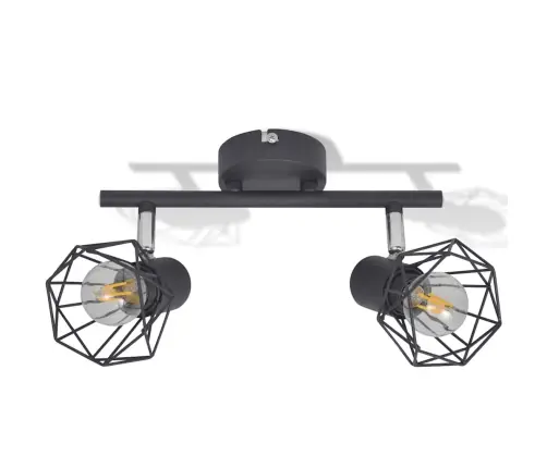 Melna Lampa Ar 2 Led Kvēlspuldzēm Ģeometriskos Ietvaros