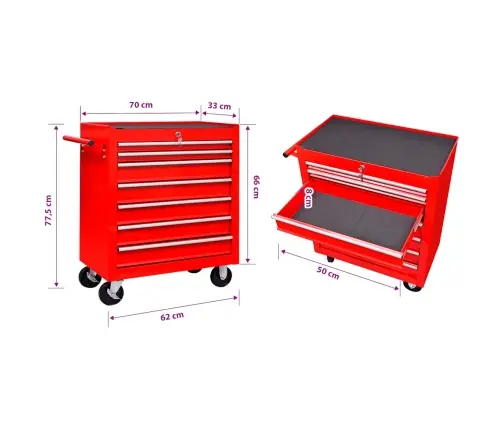 Sarkani Instrumentu Ratiņi Ar 7 Atvilktnēm