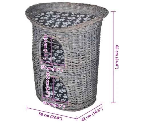 Kaķu Gulta, Nagu Asināšanas Stabs, Ar Matraci, 2 Līmeņi, Vītols Vidaxl