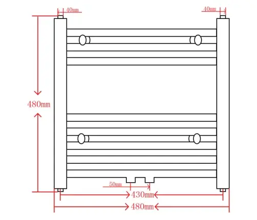 Dvieļu Žāvētājs Centrālajai Apkurei, 480 X 480 Mm, Melns, Taisns