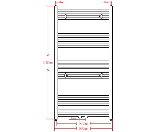 Dvieļu Žāvētājs Centrālajai Apkurei, 600 X 1160 Mm, Melns, Taisns