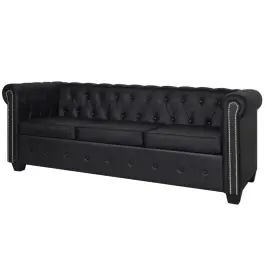 Chesterfield Dīvāns, Trīsvietīgs, Melna Mākslīgā Āda Vidaxl
