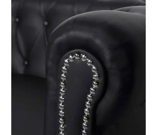 Chesterfield Dīvāns, Trīsvietīgs, Melna Mākslīgā Āda   Vidaxl