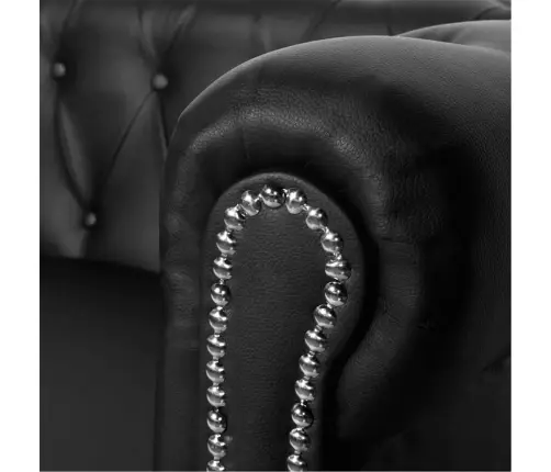 Chesterfield Dīvāns, Trīsvietīgs, Melna Mākslīgā Āda   Vidaxl