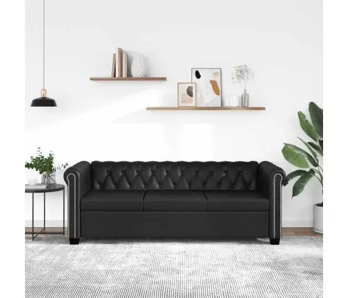 Chesterfield Dīvāns, Trīsvietīgs, Melna Mākslīgā Āda   Vidaxl