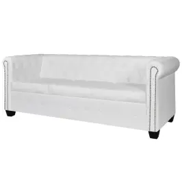 Chesterfield Dīvāns, Trīsvietīgs, Balta Mākslīgā Āda Vidaxl