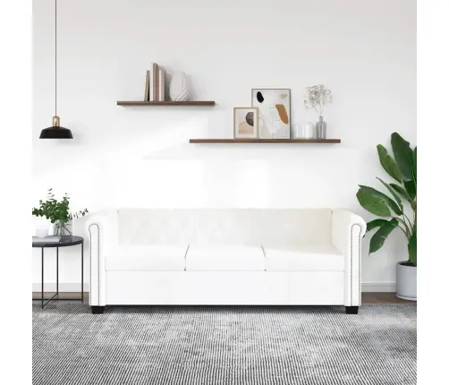 Chesterfieldi Diivan Kolme Istekohaga, Kunstnahast, Valge