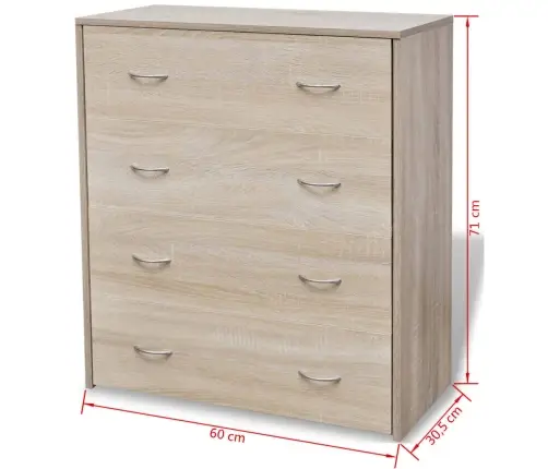 Kumode Ar 4 Atvilktnēm, 60X30,5X71 Cm, Ozolkoka Krāsa Vidaxl