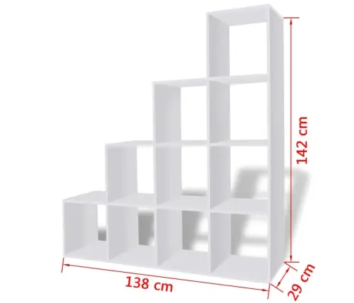 Grāmatu Plaukts, 142 Cm, Kāpņu Dizains, Balts Vidaxl