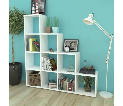 Grāmatu Plaukts, 142 Cm, Kāpņu Dizains, Balts Vidaxl