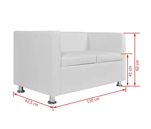 Sofos Komplektas, Baltas, Dirbtinė Oda, 3-Vietis Ir 2-Vietis