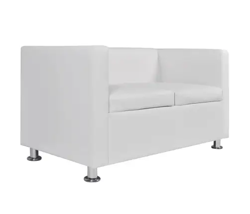 Sofos Komplektas, Baltas, Dirbtinė Oda, 3-Vietis Ir 2-Vietis