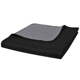 Dvipusis Dygsniuotas Lovos Užtiesalas Juodas/Pilkas 170 X 210 Cm