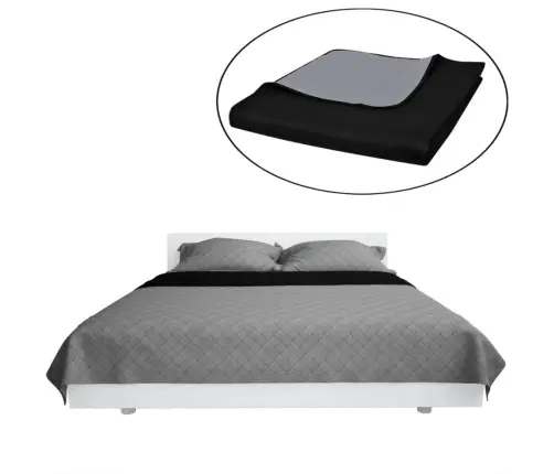 Divpusējs Gultas Pārklājs, 220 X 240 Cm, Melni/Pelēks, Stepēts