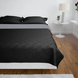 Dvipusis Dygsniuotas Lovos Užtiesalas Juodas/Pilkas 220 X 240 Cm Dvipusis Dygsniuotas Lovos Užtiesalas Juodas/Pilkas 220 X 240 Cm