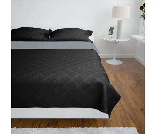 Divpusējs Gultas Pārklājs, 220 X 240 Cm, Melni/Pelēks, Stepēts