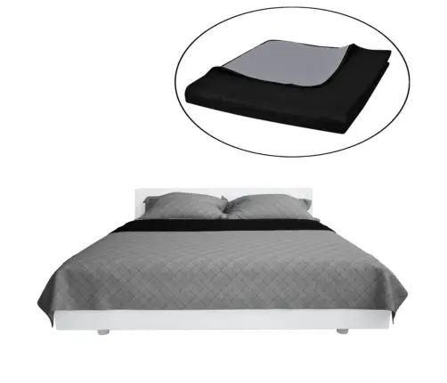 Dvipusis Dygsniuotas Lovos Užtiesalas Juodas/Pilkas 230 X 260 Cm