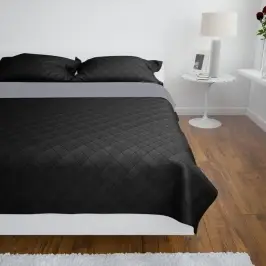 Divpusējs Gultas Pārklājs 230 X 260 Cm, Stepēts, Melns / Pelēks