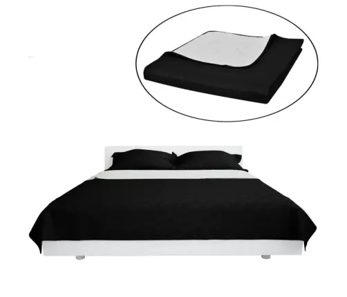 Dvipusis Dygsniuotas Lovos Užtiesalas Juodas/Baltas 230 X 260 Cm